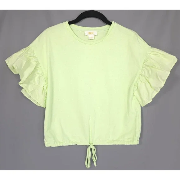 Anthropologie Maeve Top Size XS English Factory Ruffled Drop Shoulder Lime - Picture 7 of 13